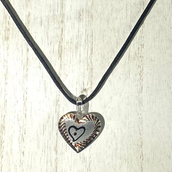 AEP# Italian Blown Glass w/ Sterling 925 & Black Cord Necklace - Picture 3 of 8